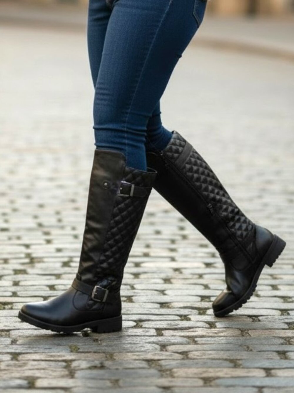 Amazing Room of Fashion Black Lug Sole Knee High "Porto" Moto Boot Size 8WC NWB